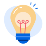 A yellow cartoon light bulb with blue emphasis lines indicating illumination.
