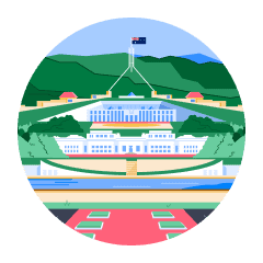 An illustration of the Parliament building in Australia.
