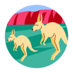 A graphic of a two kangaroos.