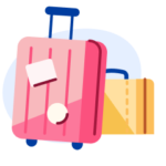 An illustration of two suitcases, one red and one yellow.