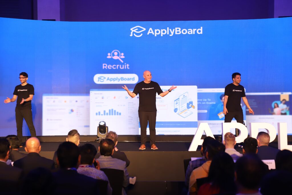 Scott Harper, Massi Basiri, and Meti Basiri showcasing the ApplyBoard ecosystem of products and services.