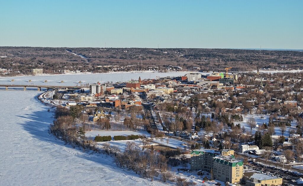 A winter skyline of the city of Fredericton, New Brunswick.
