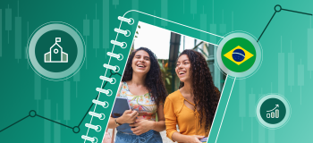 Banner showing Brazilian flag and students