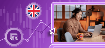 Banner showing UK flag and student on laptop